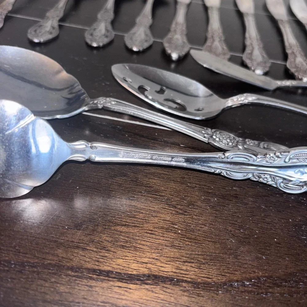 Vintage | Springtime | Stainless Japan‎ Ornate Floral Serving and Flatware Set